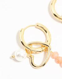 Gold Plated Bead & Pearl Heart Drop Earrings - link has visual effect only