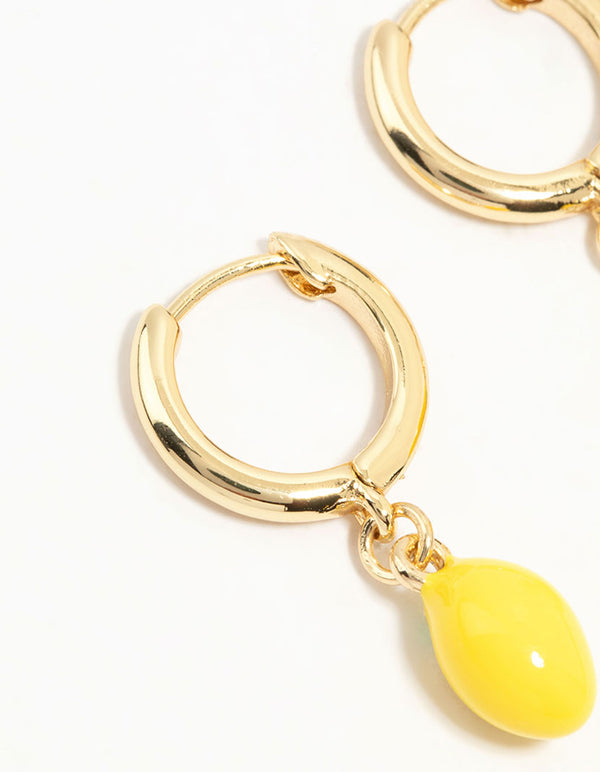 Gold Plated Lemon Huggie Earrings