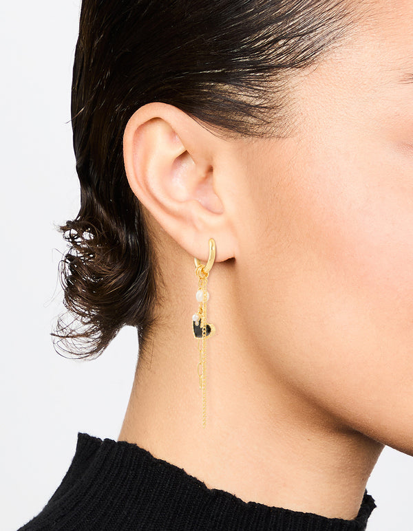 Gold Plated Pearl & Heart Chain Drop Earrings