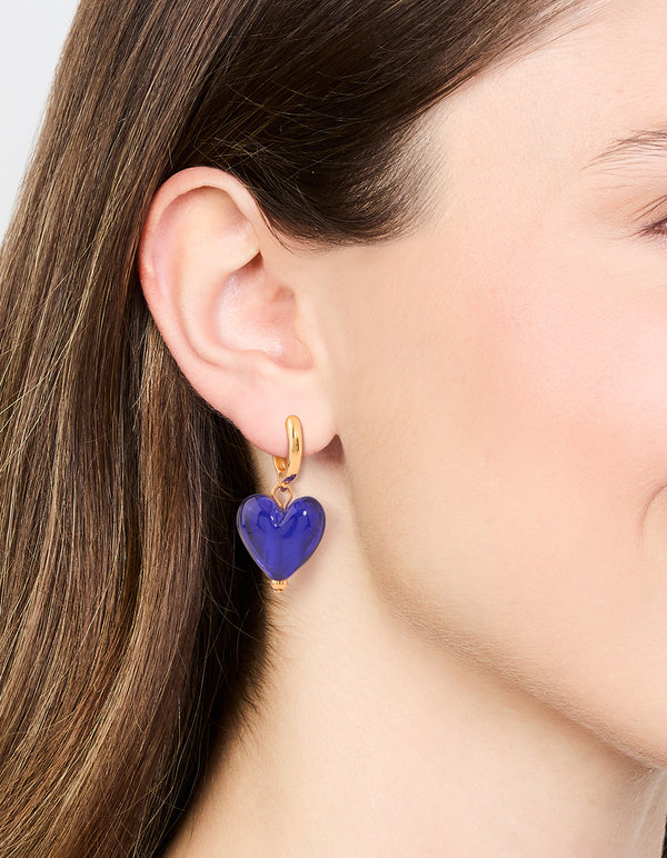 Gold Plated Glass Heart Beads Huggie Earrings