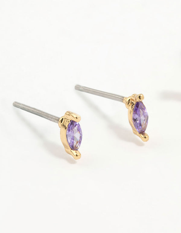 Gold Plated Purple Cubic Zirconia Butterfly Earrings 3-Pack