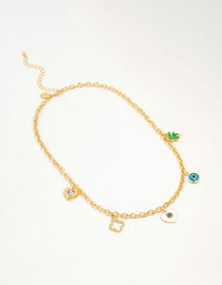 Gold Plated Evil Eye & Clover Charm Necklace - link has visual effect only