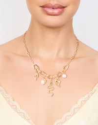 Gold Plated Pearl & Snake Charm Necklace - link has visual effect only