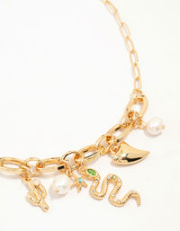 Gold Plated Pearl & Snake Charm Necklace - link has visual effect only