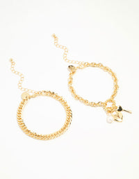 Gold Plated Chain & Lock Charm Bracelets 2-Pack - link has visual effect only