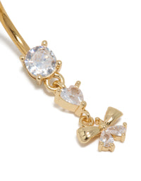 Gold Plated Surgical Steel Cubic Zirconia Fine Bow Drop Belly Bar - link has visual effect only