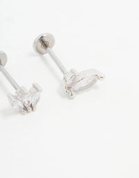 Surgical Steel Fan Double Cubic Zirconia Flat Back Studs 3-Pack - link has visual effect only