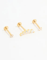 Gold Plated Titanium Cubic Zirconia Ball Flat Back Studs 3-Pack - link has visual effect only