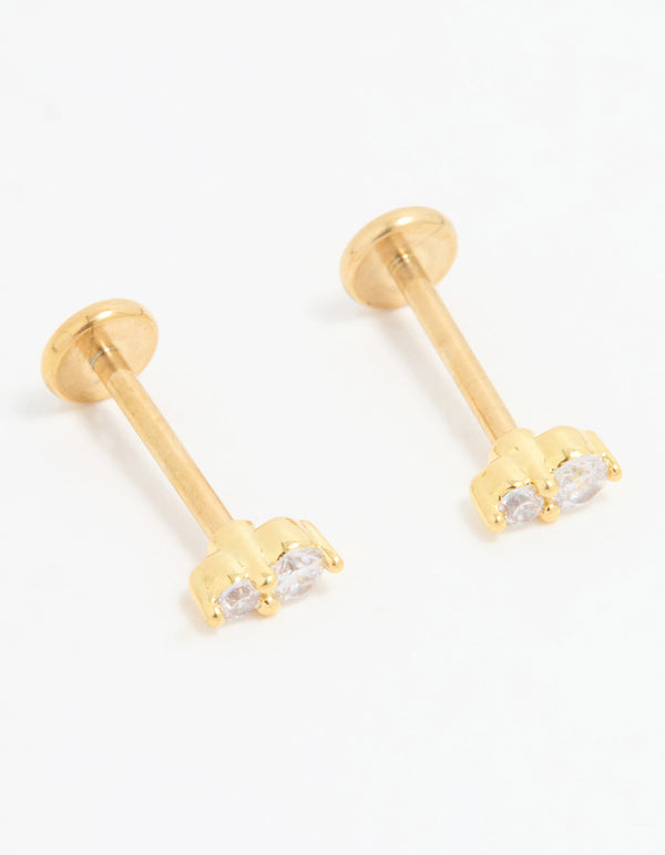 Gold Plated Titanium Cubic Zirconia Flat Back Stud Pack