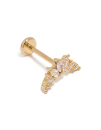 Gold Plated Titanium Cubic Zirconia Marquise Threadless Single Flat Back Stud - link has visual effect only