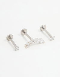 Titanium Cubic Zirconia & Ball Flat Back Studs 3-Pack - link has visual effect only