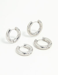 Waterproof Stainless Steel Tube Hoop Earrings 2-Pack - link has visual effect only