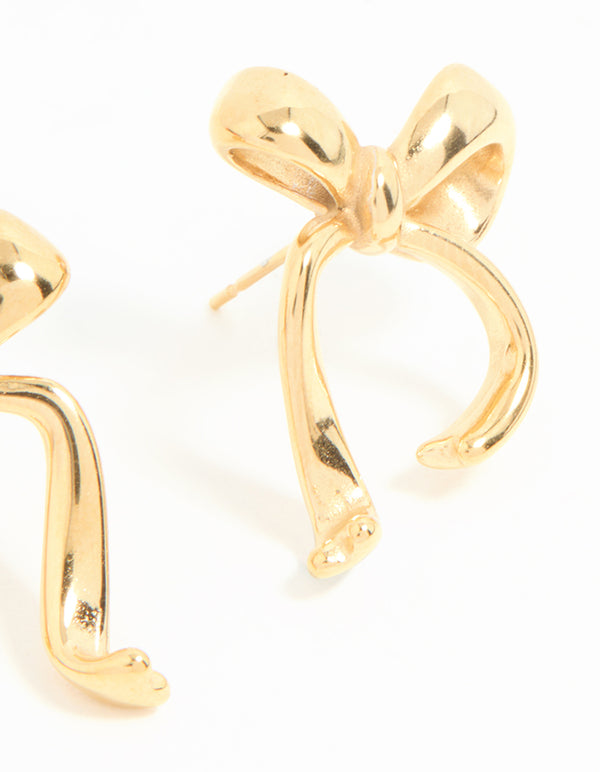 Waterproof Gold Plated Stainless Steel Bow Stud Earrings