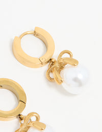 Waterproof Gold Plated Stainless Steel Pearl Huggie Earrings - link has visual effect only