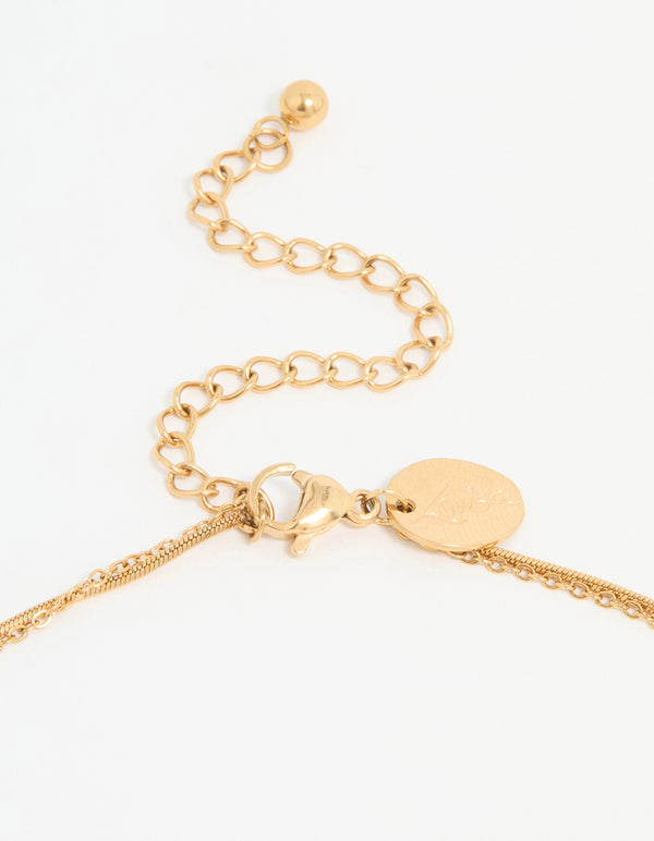 Waterproof Gold Plated Stainless Steel Bar & Coin Pendant Necklace