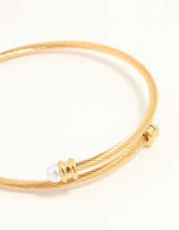 Waterproof Gold Plated Stainless Steel Pearl Twisted Bangle - link has visual effect only