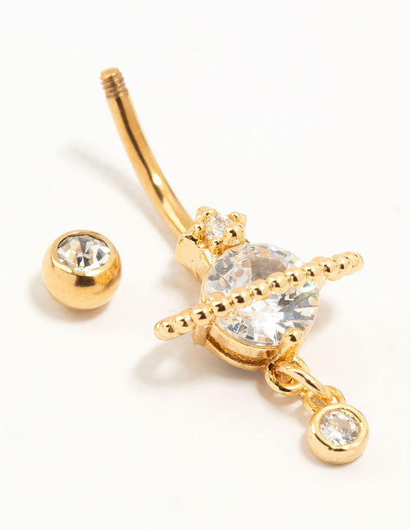 Gold Plated Surgical Steel Cubic Zirconia Planet Belly Bar