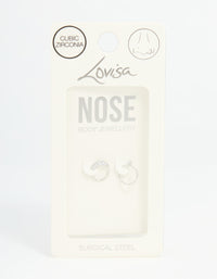 Surgical Steel Cubic Zirconia Double Hoop Nose Ring - link has visual effect only