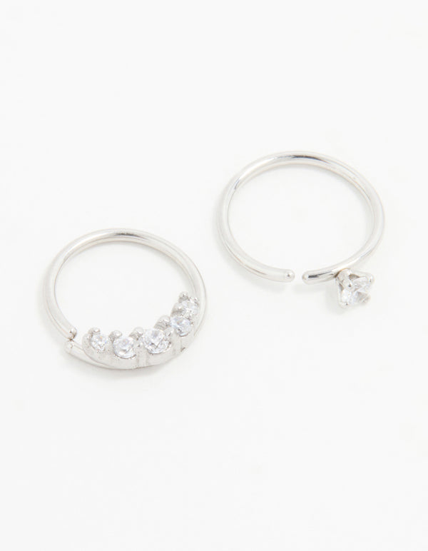 Surgical Steel Cubic Zirconia Double Hoop Nose Ring