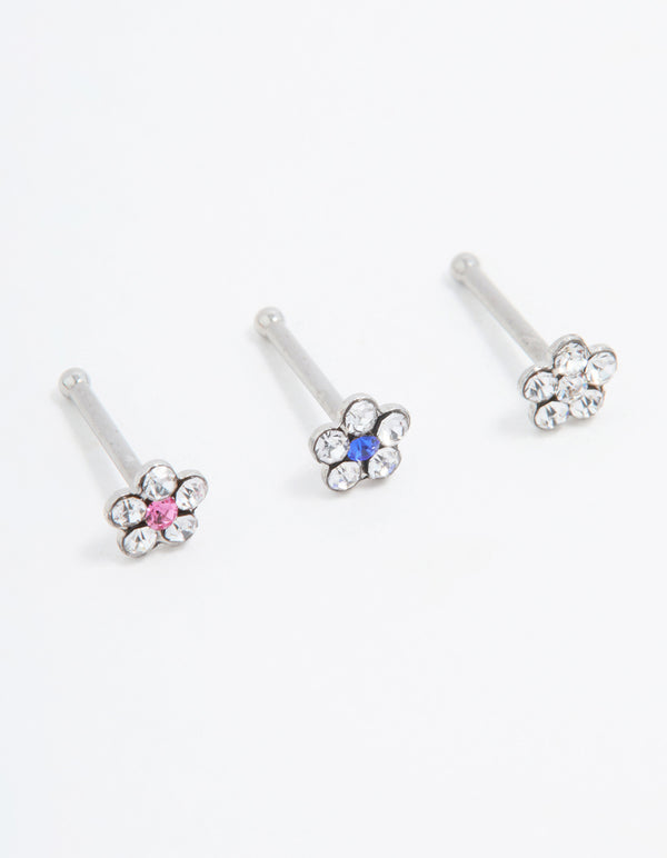 Surgical Steel Cubic Zirconia Daisy Short Nose Piercing 3-Pack
