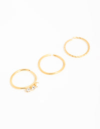 Gold Plated Surgical Steel Cubic Zirconia & Twisted Nose Rings 3-Pack - link has visual effect only
