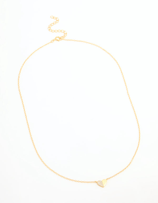 Gold Plated Sterling Silver Cubic Zirconia Mini Heart Necklace