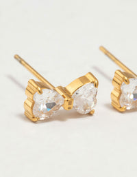 Gold Plated Surgical Steel Cubic Zirconia Heart Bow Stud Earrings - link has visual effect only