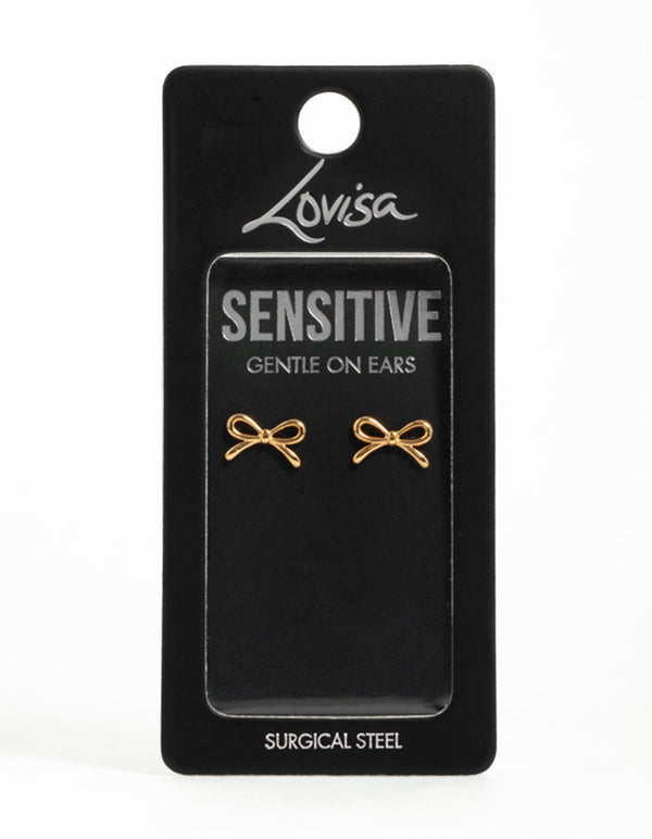 Gold Plated Surgical Steel Bow Stud Earrings
