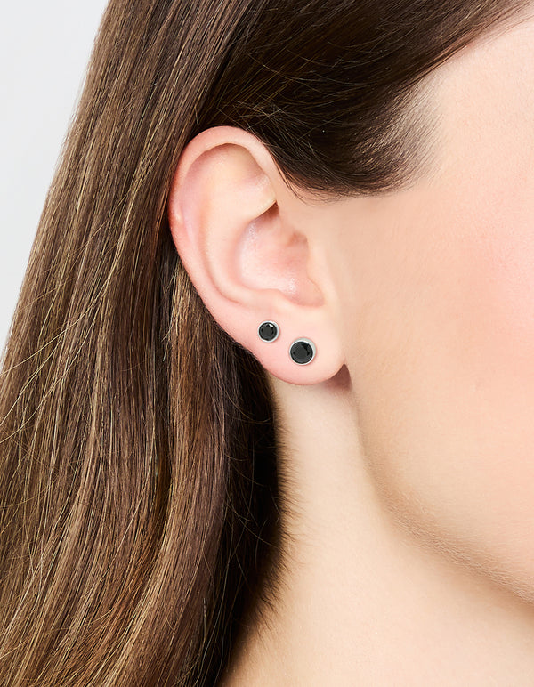 Black Cubic Zirconia Bezel Stud Earrings 2-Pack