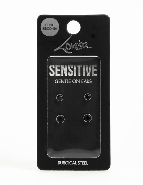 Black Cubic Zirconia Bezel Stud Earrings 2-Pack