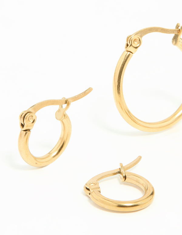 Gold Plated Surgical Steel Clasp Hoop Earrings 2-Pack