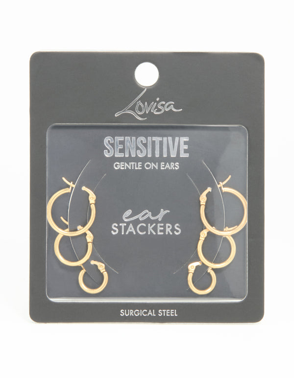 Gold Plated Surgical Steel Clasp Hoop Earrings 2-Pack