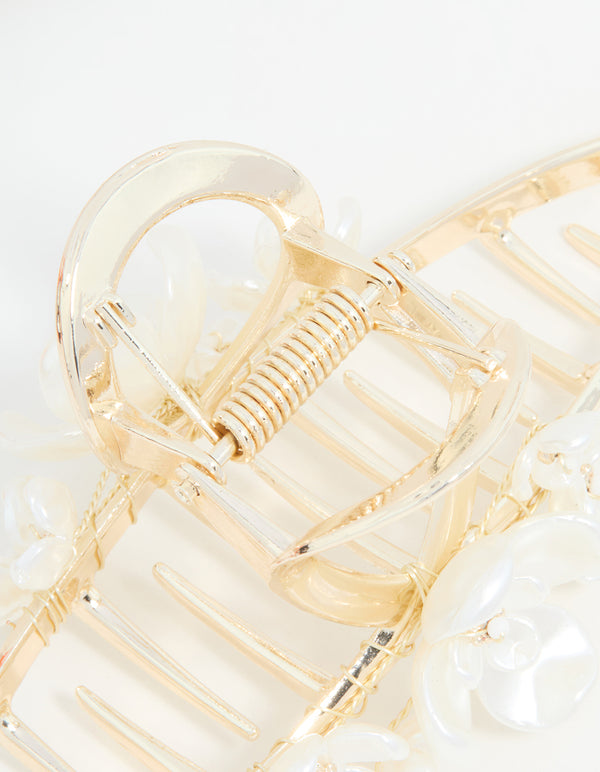 Gold Pearl Flower Cluster Claw Clip