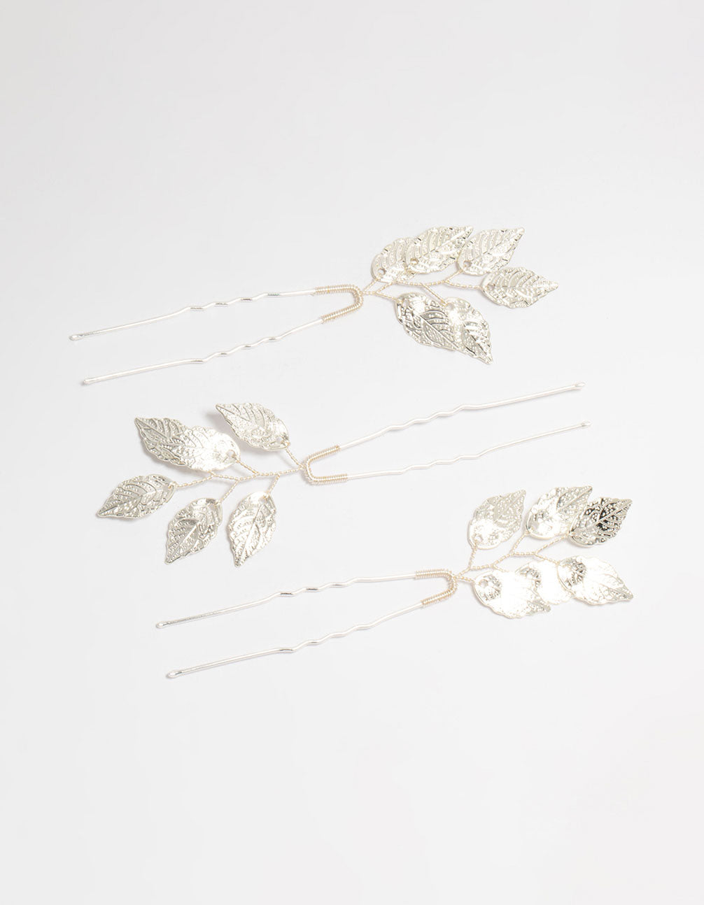 Silver Metal Leaf Hair Pins 3-Pack
