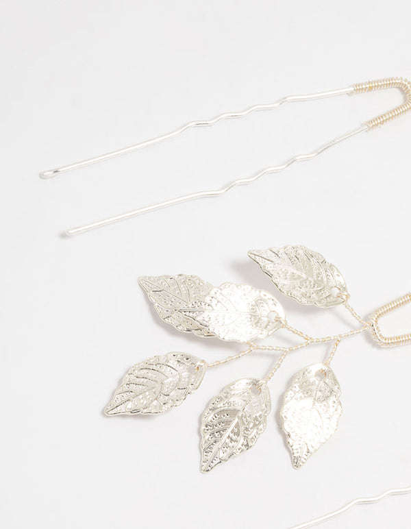 Silver Metal Leaf Hair Pins 3-Pack