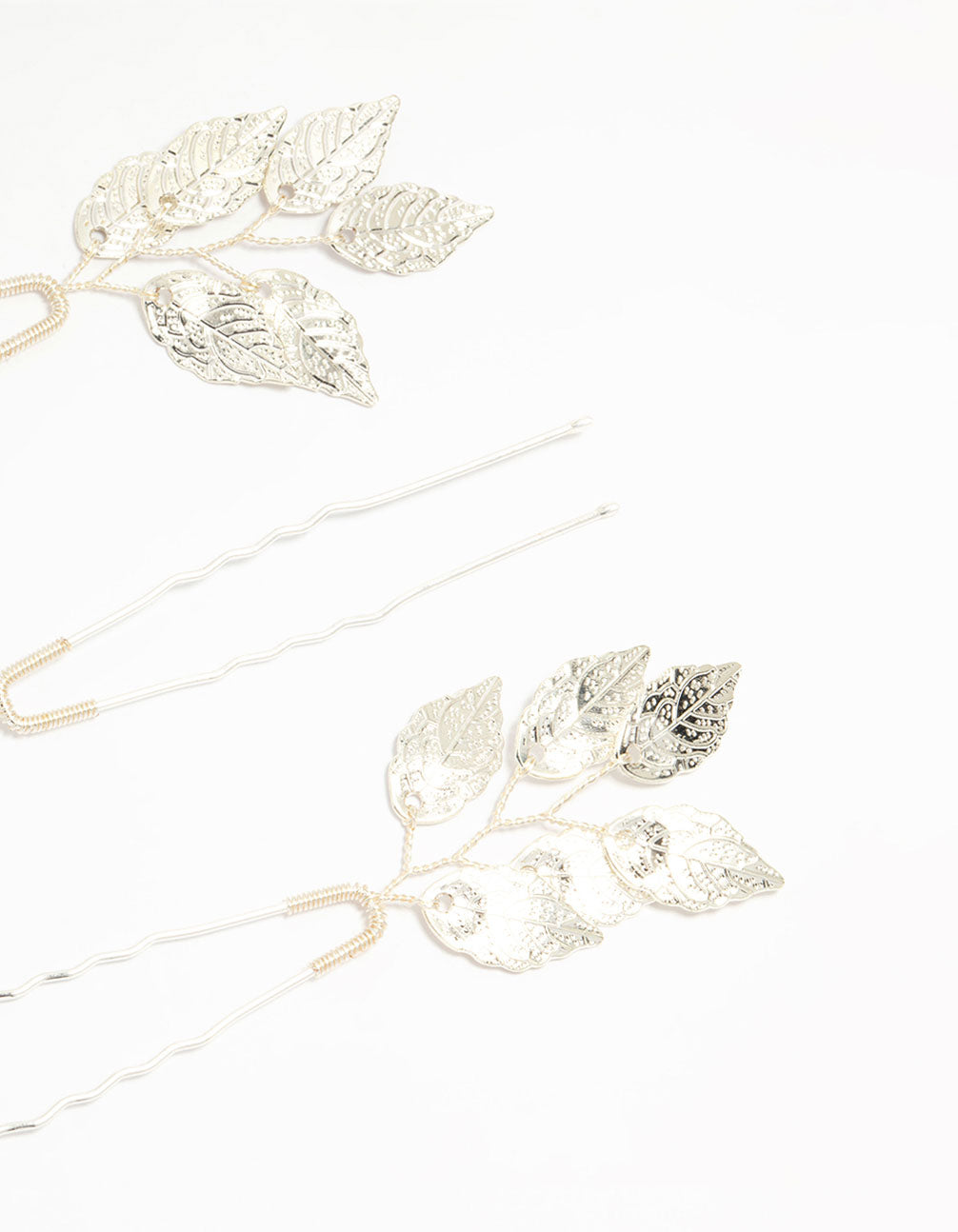 Silver Metal Leaf Hair Pins 3-Pack