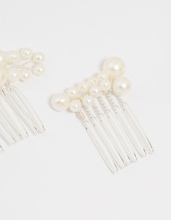 Silver Pearl Cluster Mixed Hair Comb & Pins 5-Pack