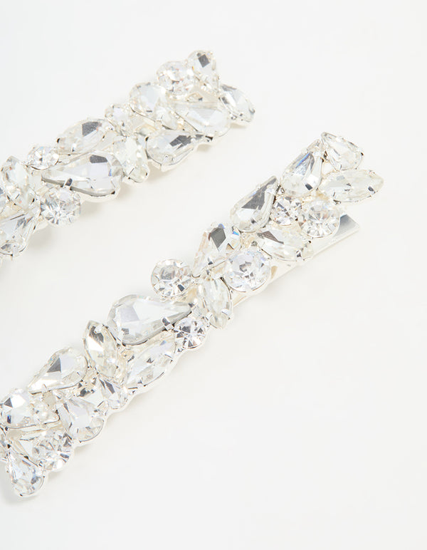 Silver Diamante Mixed Cut Hair Clips 2-Pack