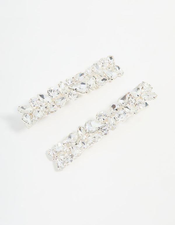 Silver Diamante Mixed Cut Hair Clips 2-Pack