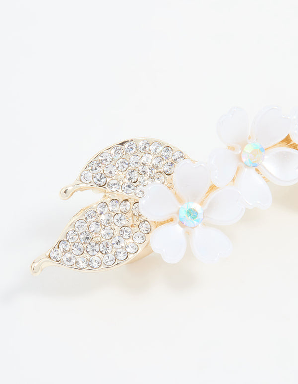 Silver Acrylic & Diamante Flower Hair Clip