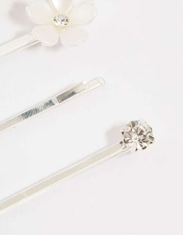 Silver Pearl Mixed Flower Clips 4-Pack