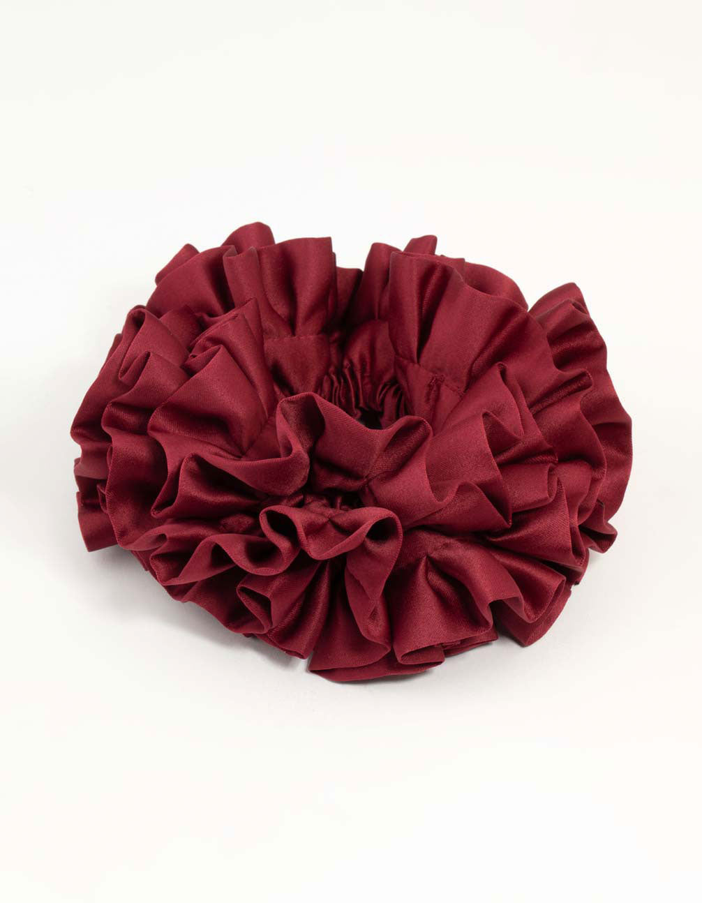 Burgundy Large Ruffle Fabric Scrunchie