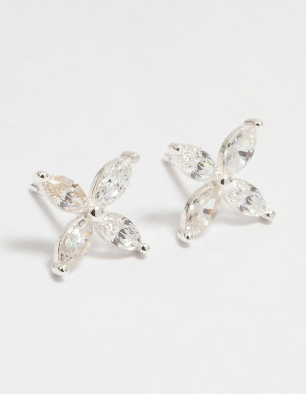 Sterling Silver Cubic Zirconia Flower Stud Earrings