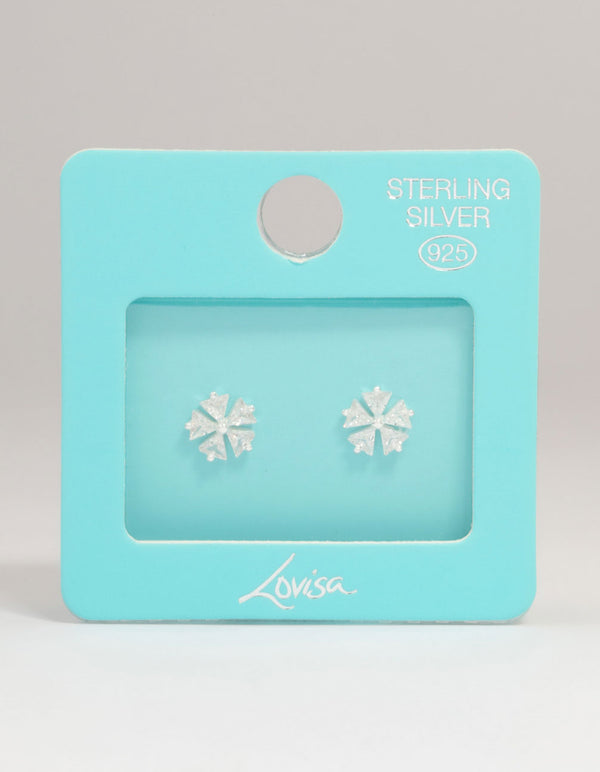 Sterling Silver Cubic Zirconia Petal Stud Earrings