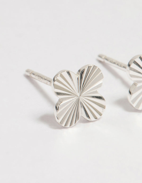 Sterling Silver Ribbed Flower Stud Earrings