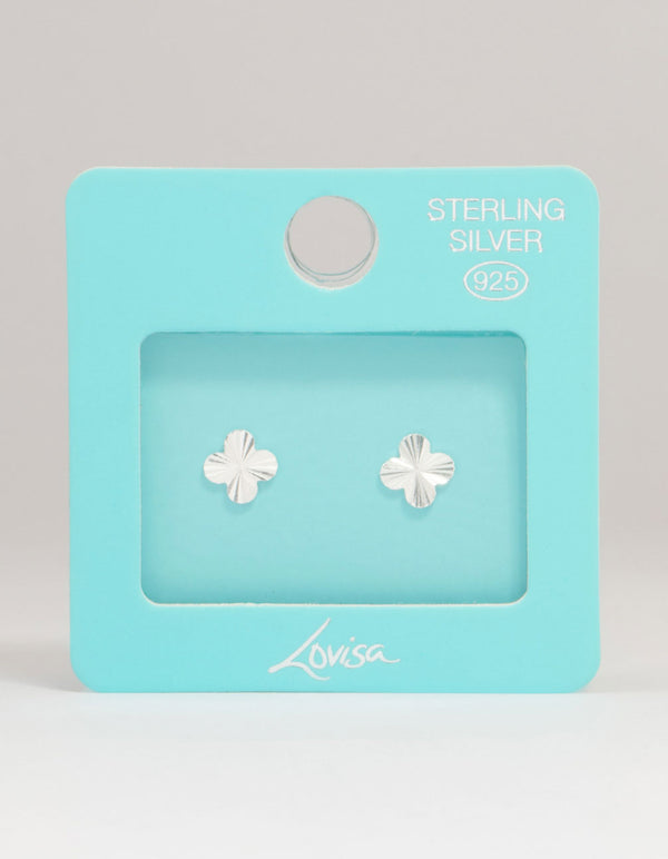 Sterling Silver Ribbed Flower Stud Earrings