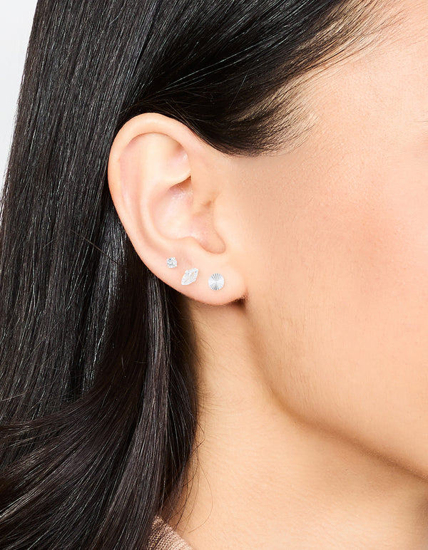 Sterling Silver Cubic Zirconia Stud Earrings 3-Pack