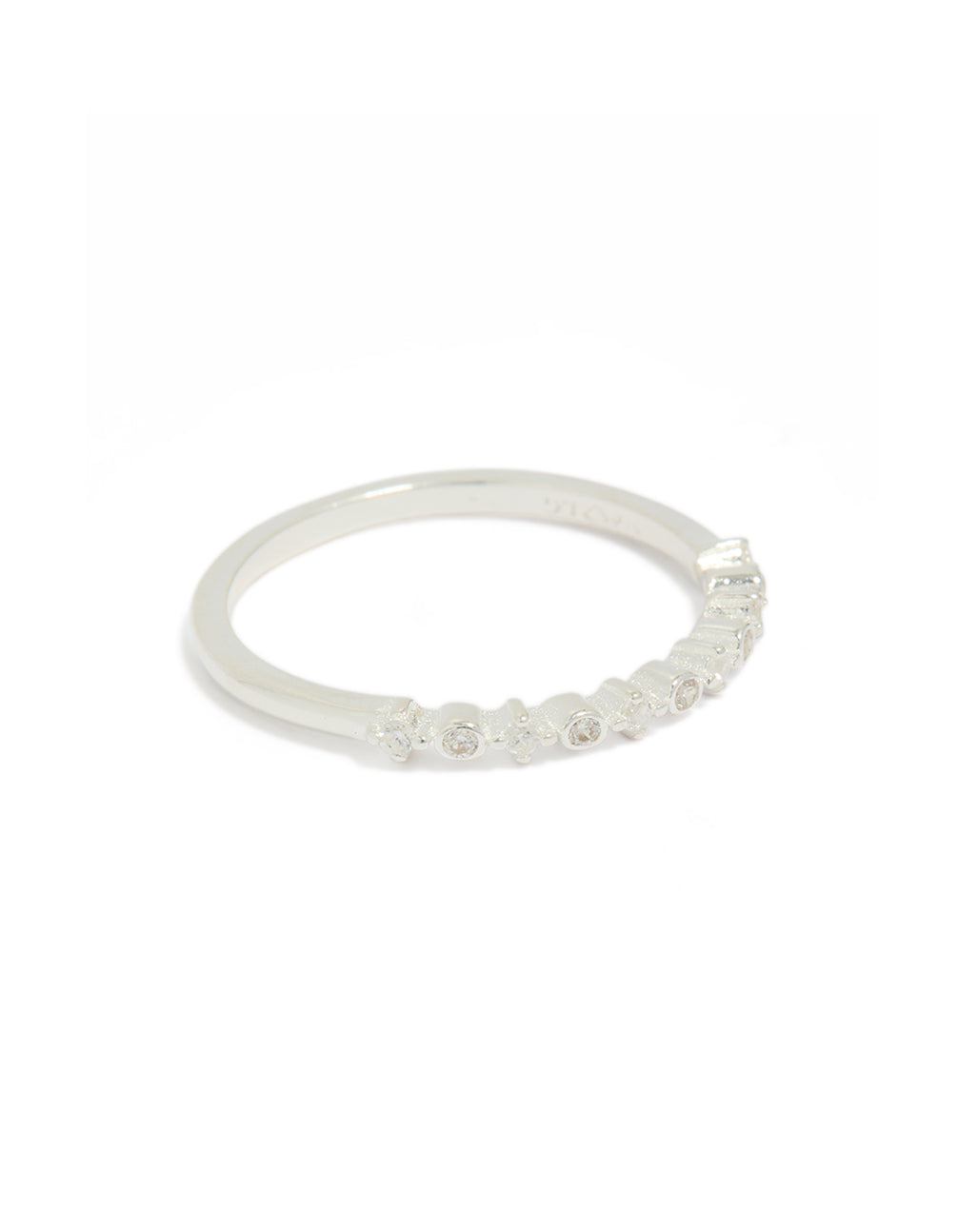 Elegant sterling silver circle pave ring in clear stone front view