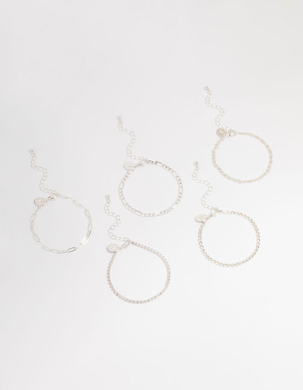 Silver Cupchain Figaro Bracelets 5-Pack