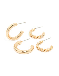 Gold Twisted & Round Hoop Earrings 2-Pack - link has visual effect only